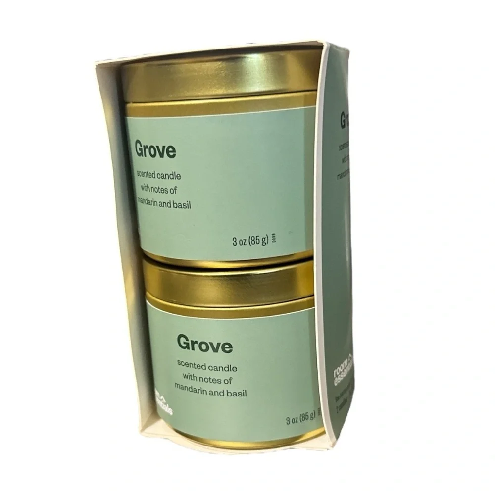 Room Essentials Grove Scented Candle Set of 2 – Mandarin & Basil – 3oz Each